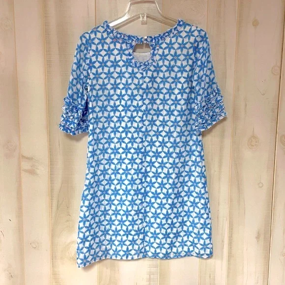 Lilly Pulitzer Dasha Coastal Blue Star Fruit Silk Ruffle Sheath Dress Sz 2 - Picture 3 of 8